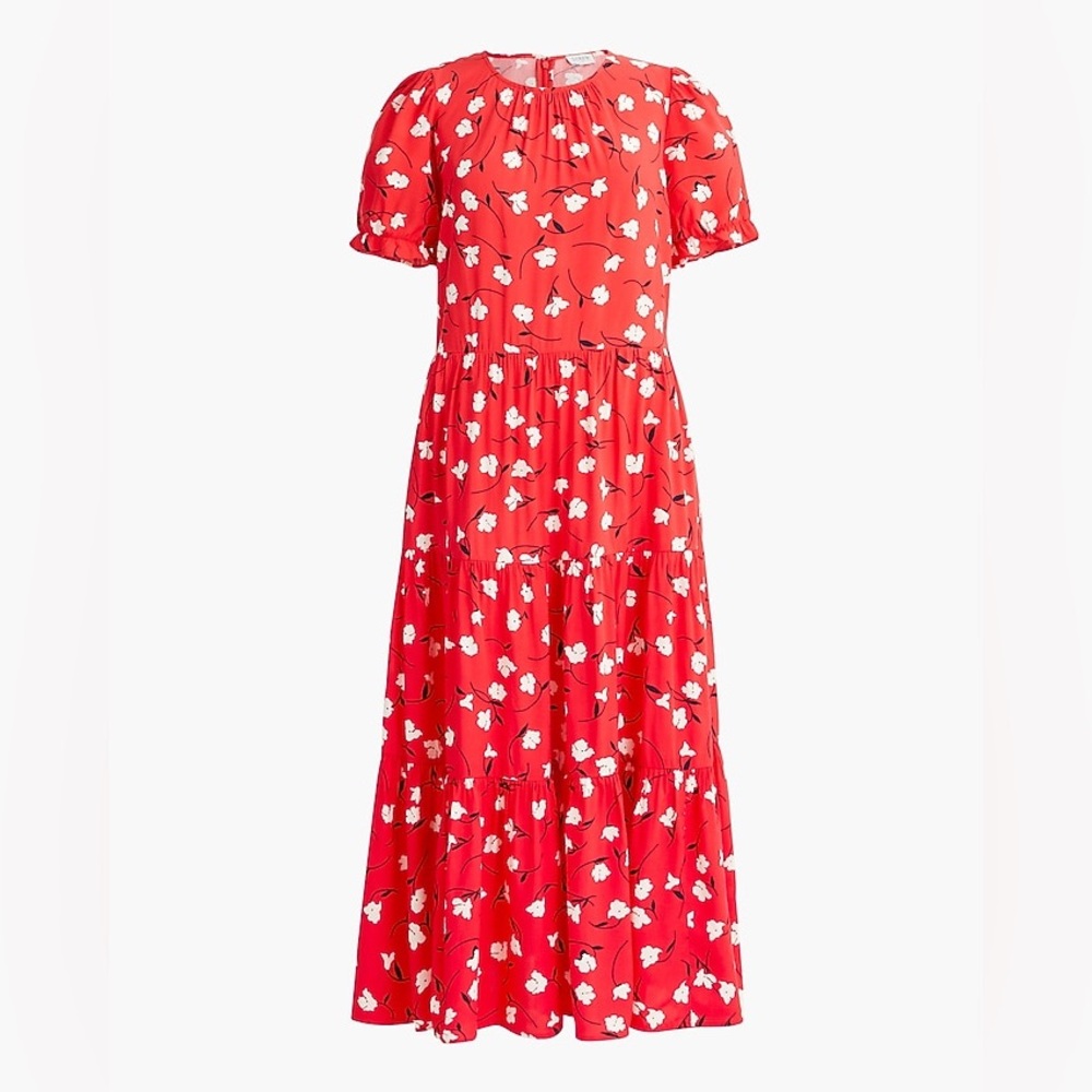 J. Crew Red Floral Maxi Dress with White Print